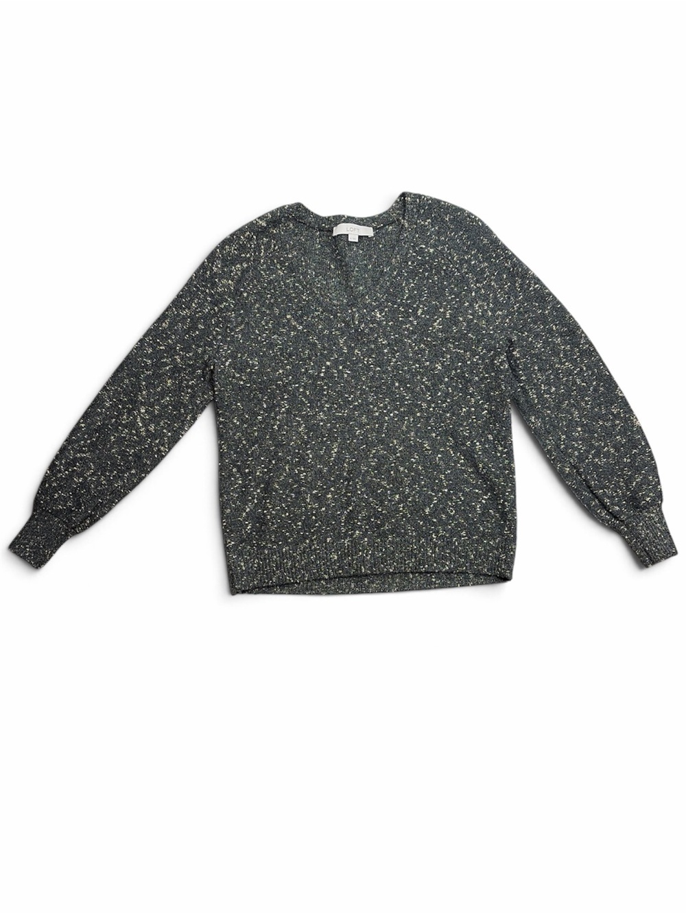 Loft V Neck Sweater Dark Gray and Gold Size Medium